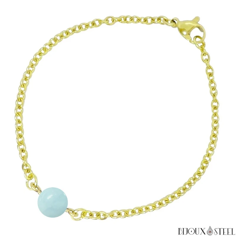 Bracelet à perle d'aigue-marine en acier inoxydable