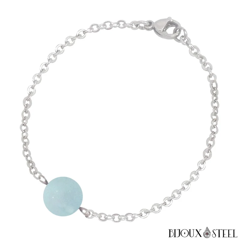 Bracelet à perle d'aigue-marine en acier inoxydable