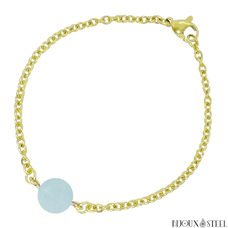 Bracelet à perle d'aigue-marine en acier inoxydable