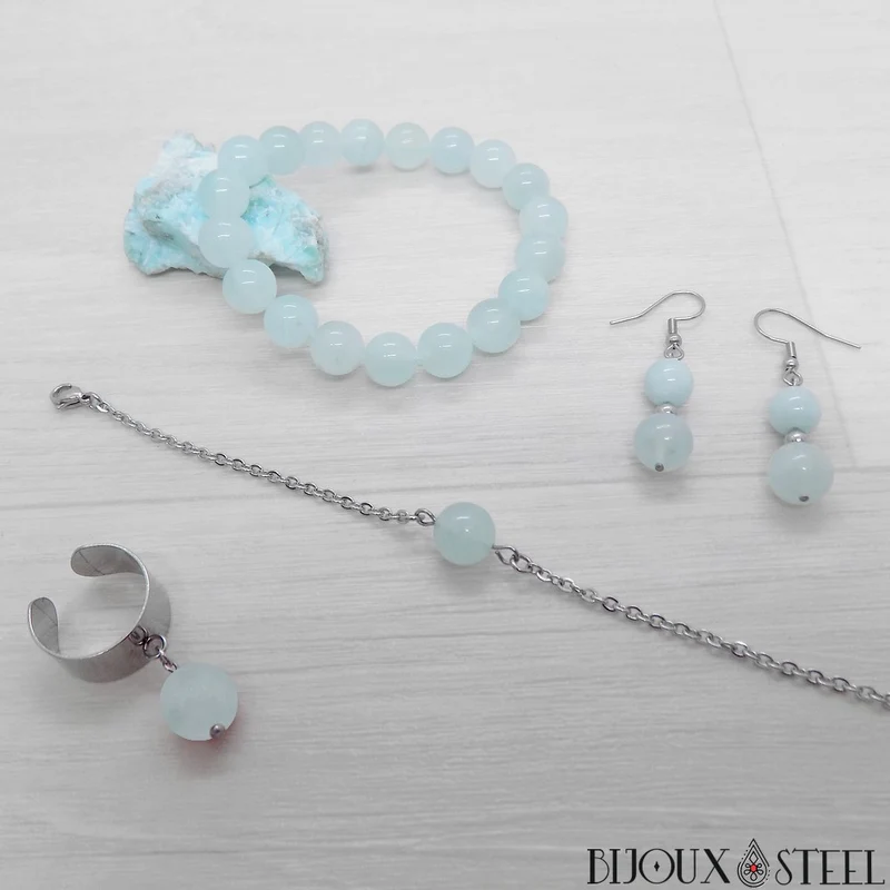 Bracelet à perle d'aigue-marine en acier inoxydable