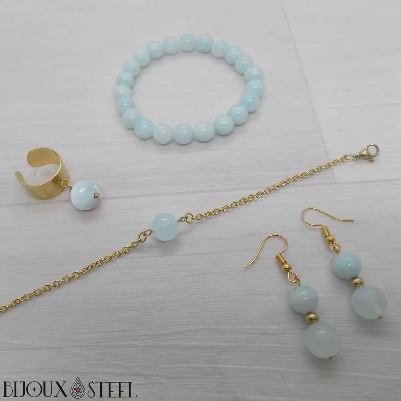 Bracelet à perle d'aigue-marine en acier inoxydable