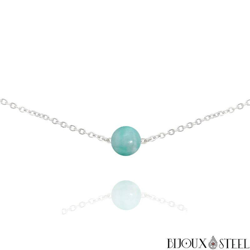 Collier à perle d'amazonite en acier inoxydable