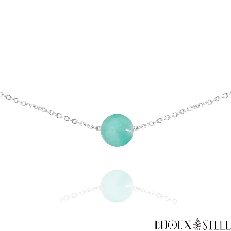 Collier à perle d'amazonite en acier inoxydable