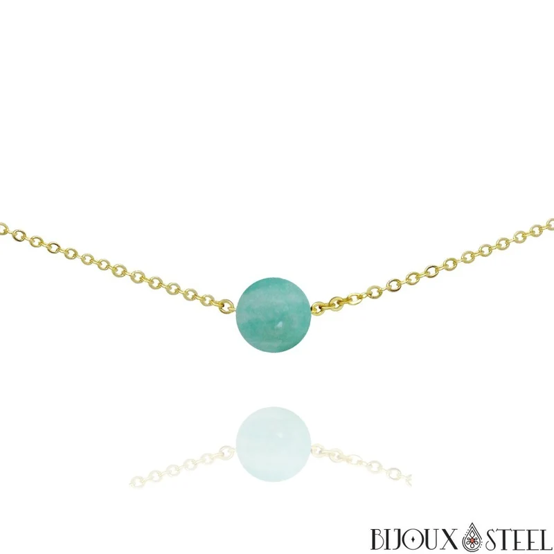 Collier à perle d'amazonite en acier inoxydable