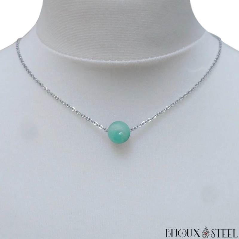 Collier à perle d'amazonite en acier inoxydable
