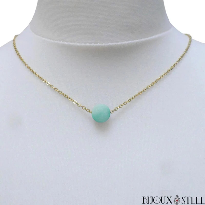 Collier à perle d'amazonite en acier inoxydable