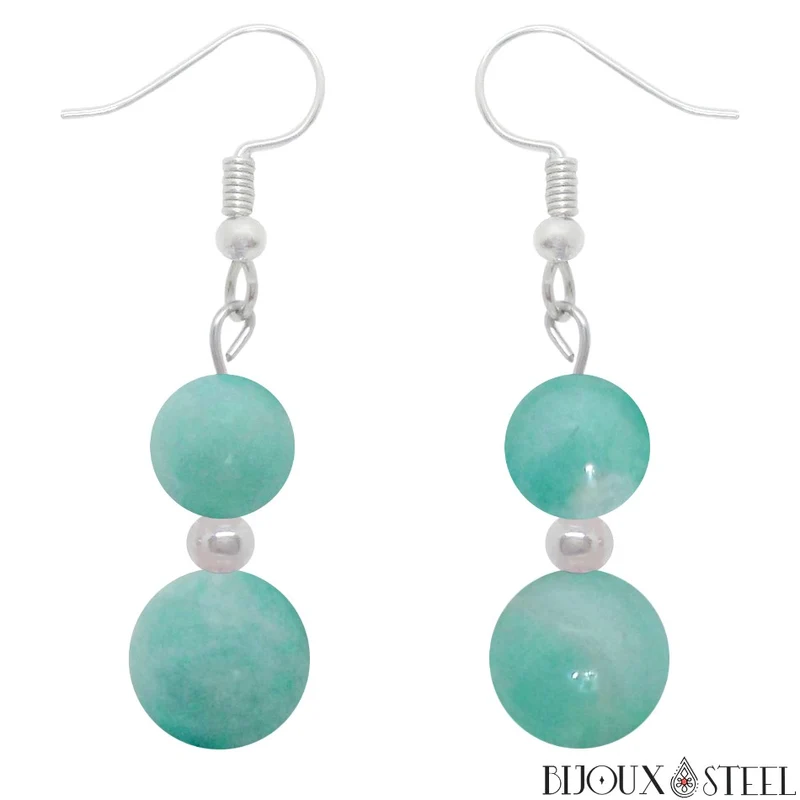 Boucles d'oreilles pendantes doubles perles en amazonite