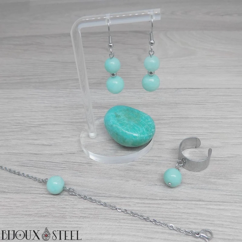 Boucles d'oreilles pendantes doubles perles en amazonite