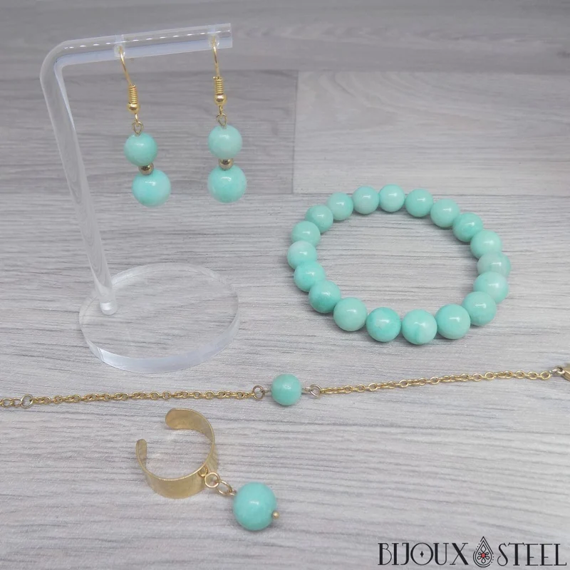Boucles d'oreilles pendantes doubles perles en amazonite