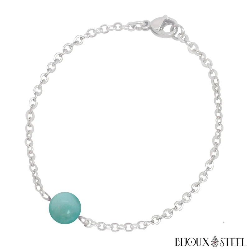 Bracelet à perle d'amazonite en acier inoxydable