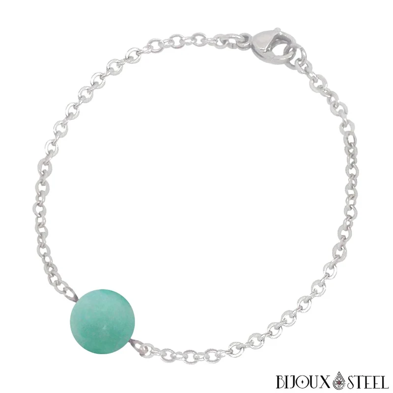 Bracelet à perle d'amazonite en acier inoxydable