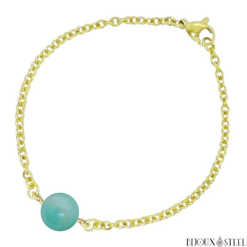 Bracelet à perle d'amazonite en acier inoxydable