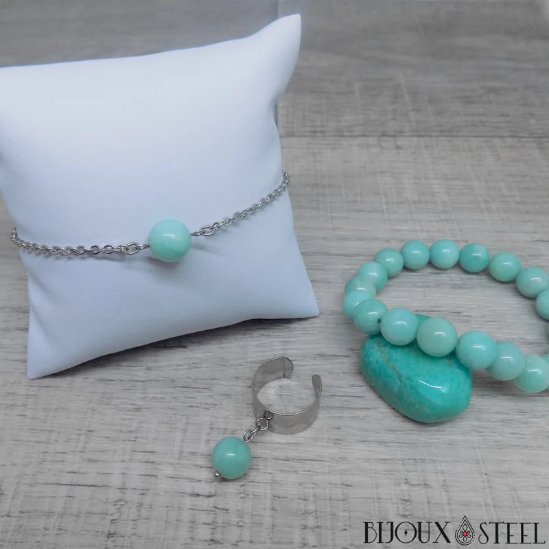 Bracelet à perle d'amazonite en acier inoxydable