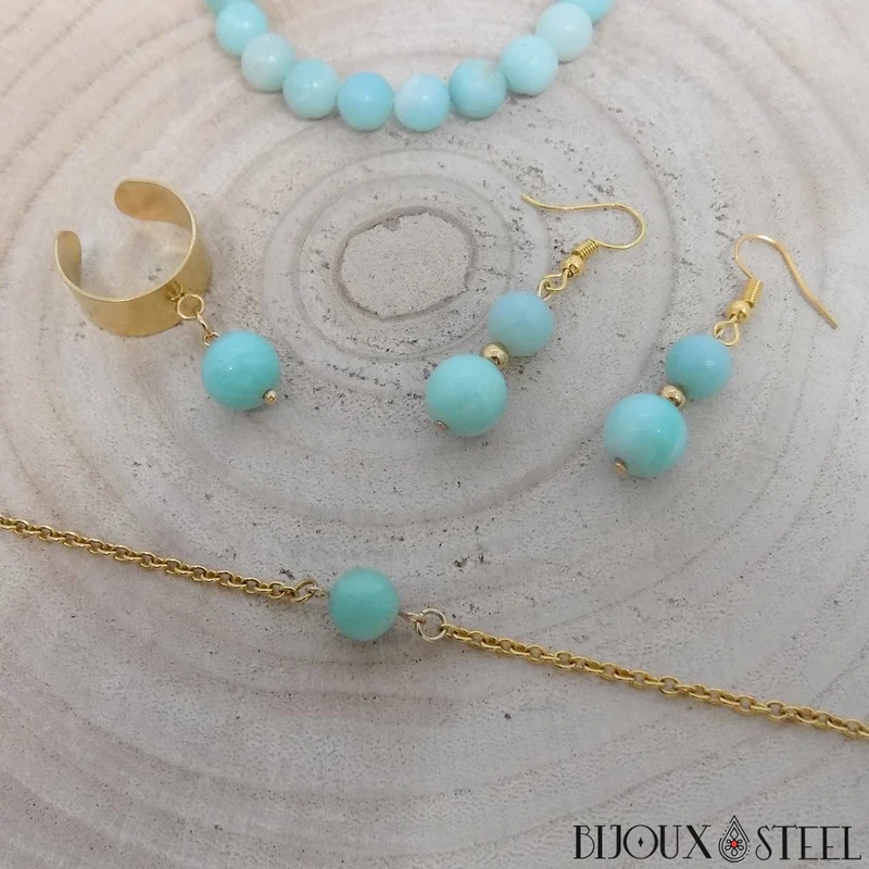 Bracelet à perle d'amazonite en acier inoxydable