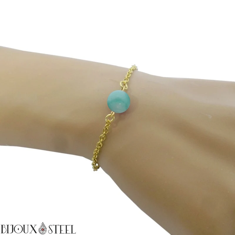 Bracelet à perle d'amazonite en acier inoxydable