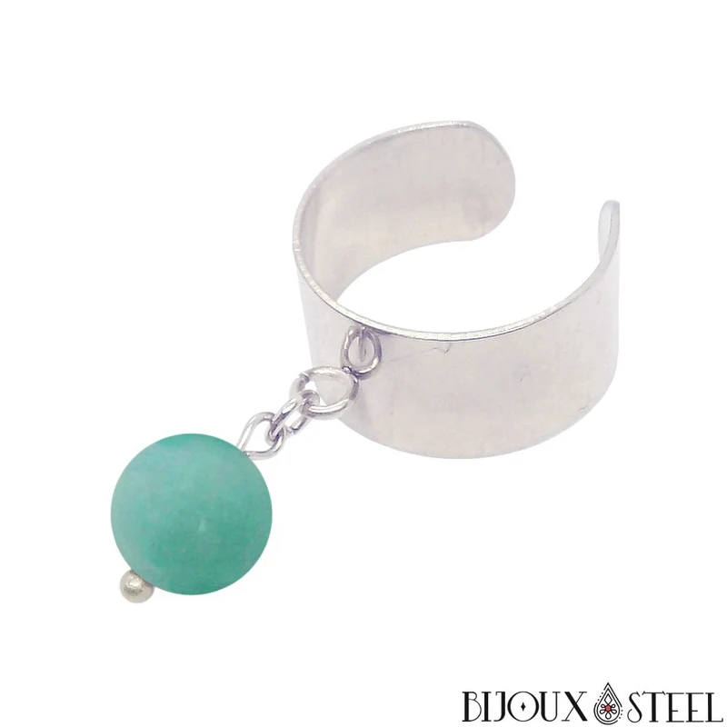 Bague large ajustable à perle d'amazonite