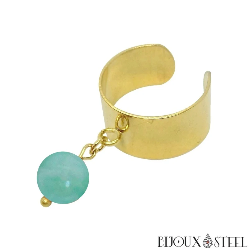 Bague large ajustable à perle d'amazonite