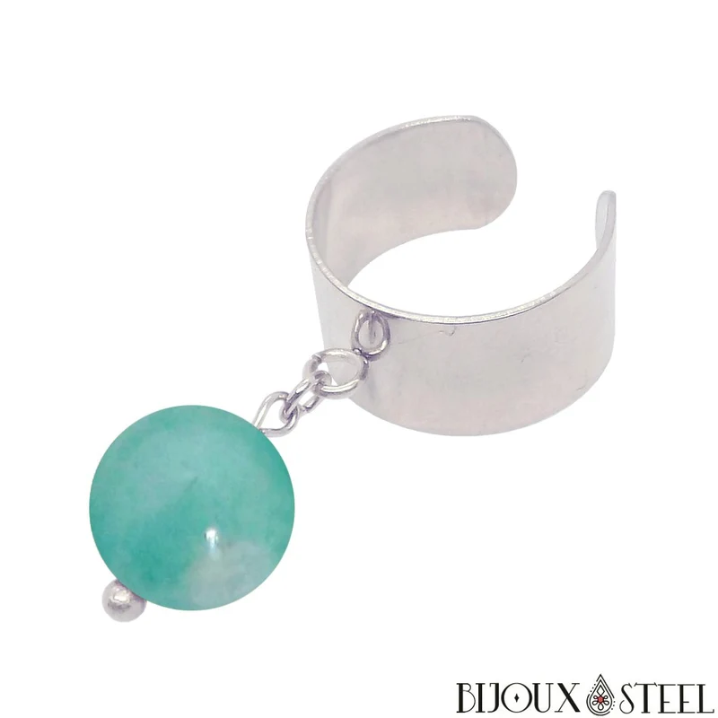 Bague large ajustable à perle d'amazonite