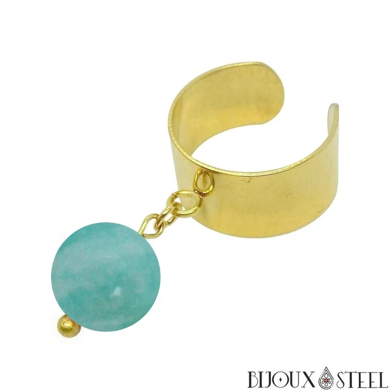 Bague large ajustable à perle d'amazonite