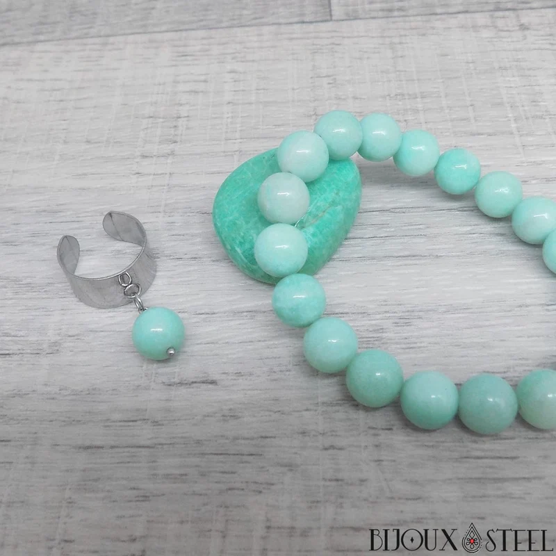 Bague large ajustable à perle d'amazonite