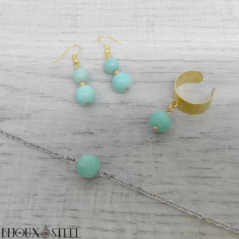 Bague large ajustable à perle d'amazonite