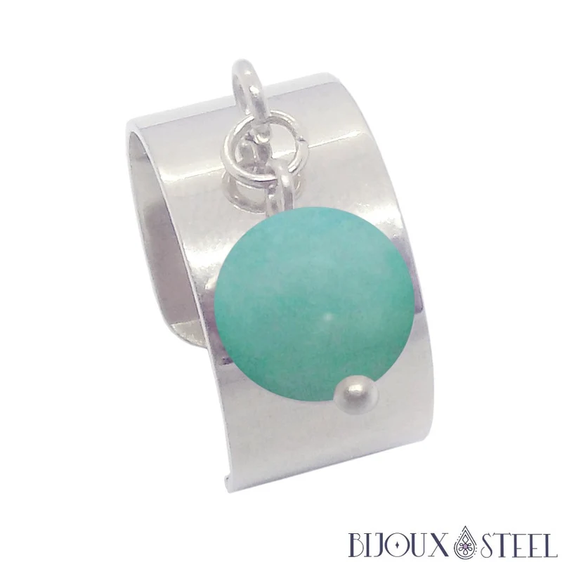 Bague large ajustable à perle d'amazonite