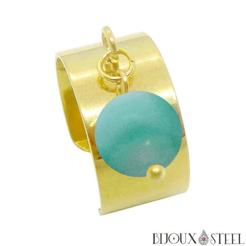Bague large ajustable à perle d'amazonite