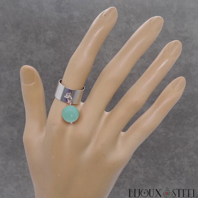 Bague large ajustable à perle d'amazonite