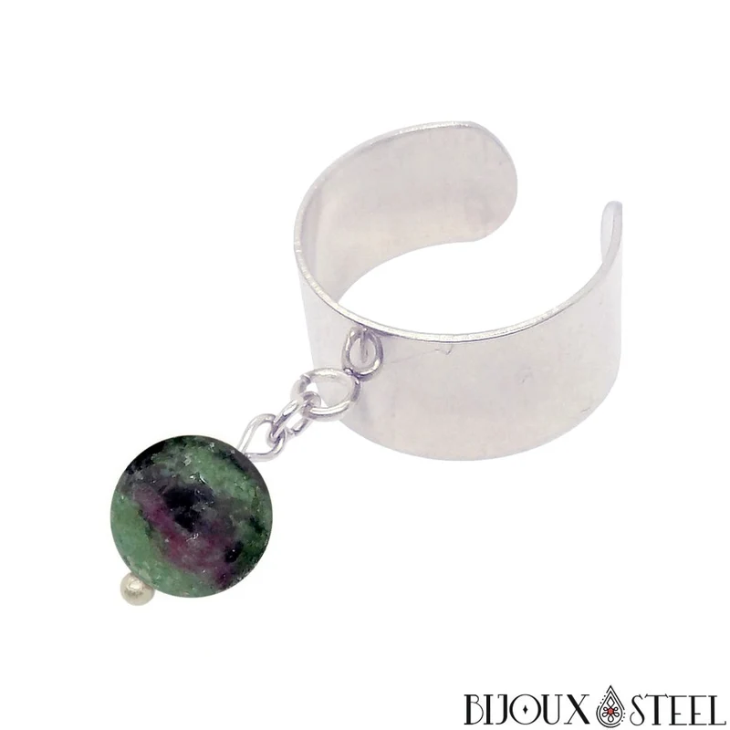 Bague large ajustable à perle de rubis zoïsite