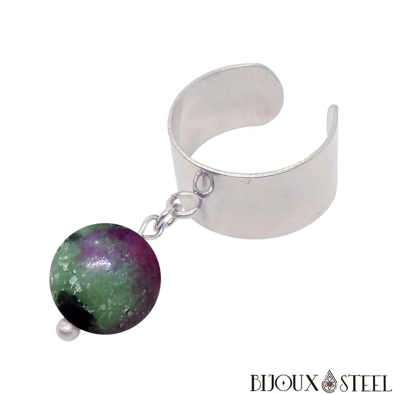 Bague large ajustable à perle de rubis zoïsite