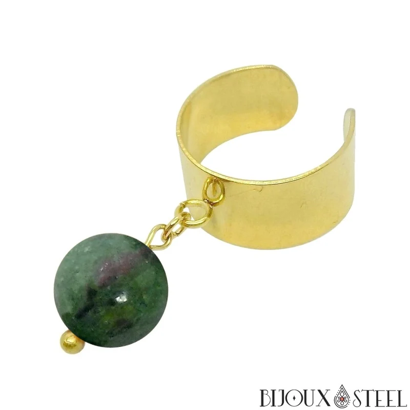 Bague large ajustable à perle de rubis zoïsite