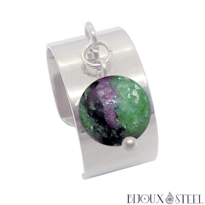 Bague large ajustable à perle de rubis zoïsite