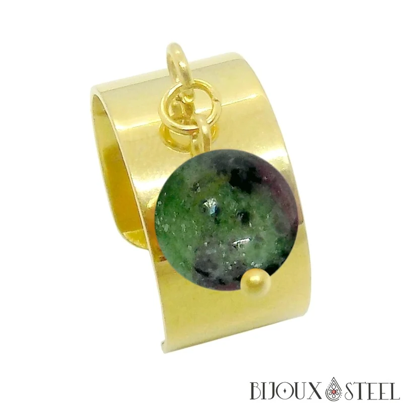 Bague large ajustable à perle de rubis zoïsite