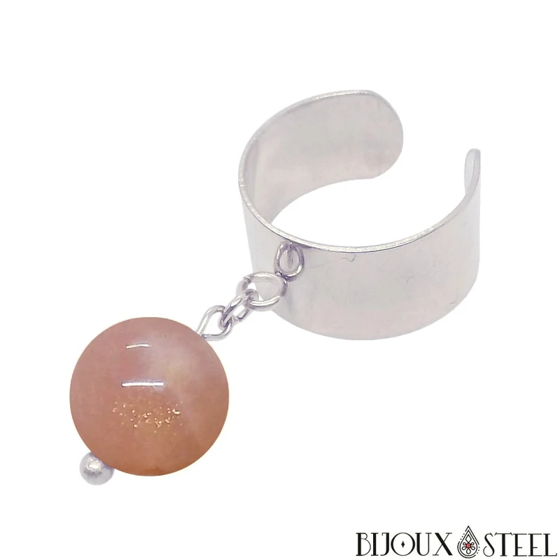 Bague large ajustable à perle de pierre du soleil
