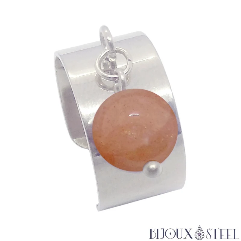 Bague large ajustable à perle de pierre du soleil