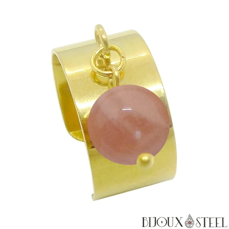 Bague large ajustable à perle de pierre du soleil