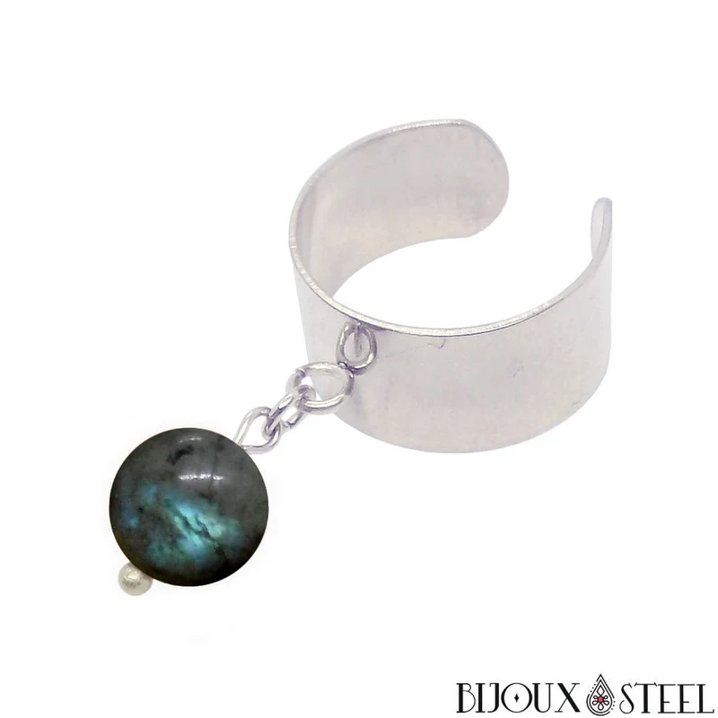Bague large ajustable à perle de labradorite