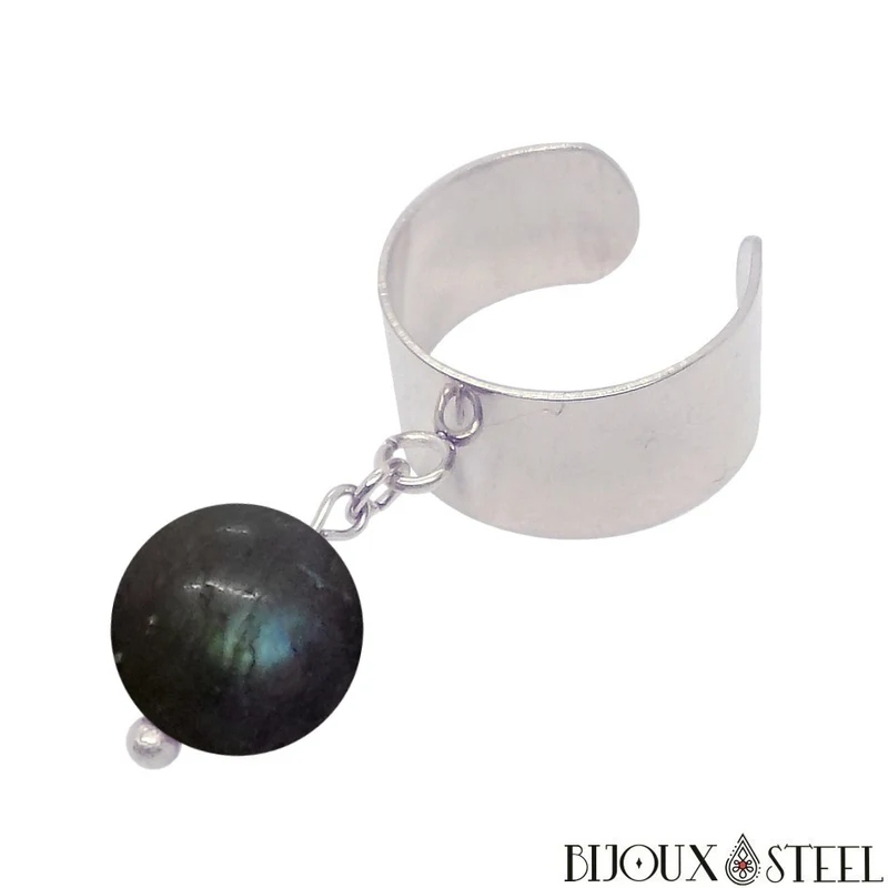 Bague large ajustable à perle de labradorite