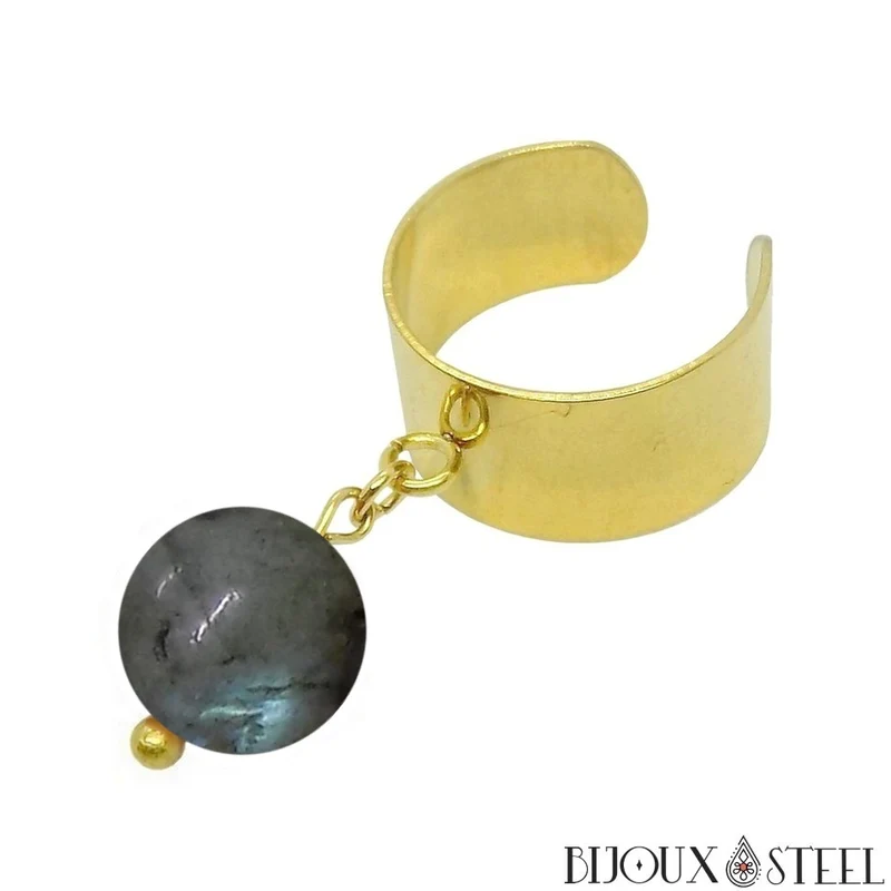 Bague large ajustable à perle de labradorite