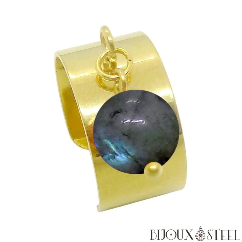 Bague large ajustable à perle de labradorite