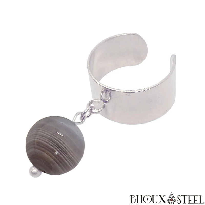 Bague large ajustable à perle d'agate du Botswana