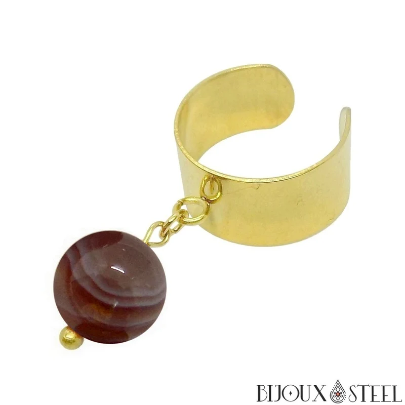 Bague large ajustable à perle d'agate du Botswana