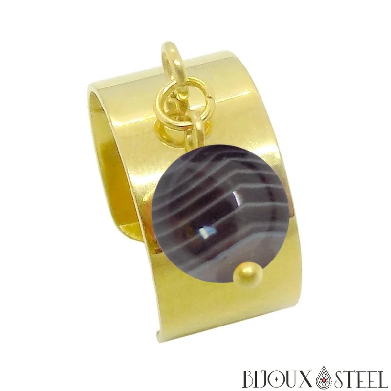 Bague large ajustable à perle d'agate du Botswana