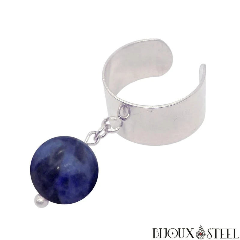 Bague large ajustable à perle de sodalite