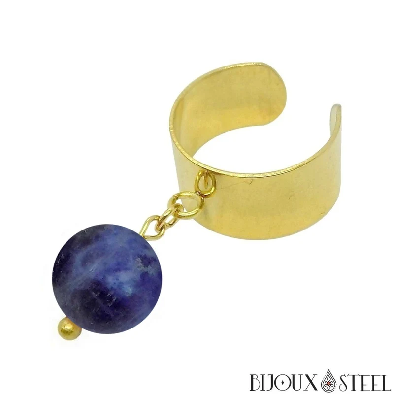 Bague large ajustable à perle de sodalite