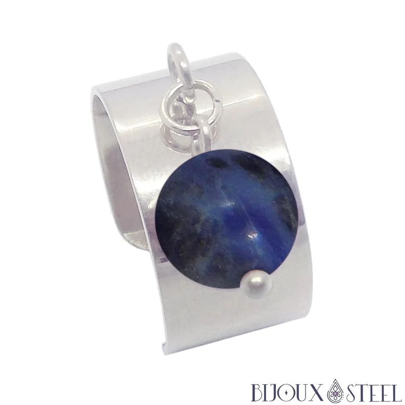 Bague large ajustable à perle de sodalite