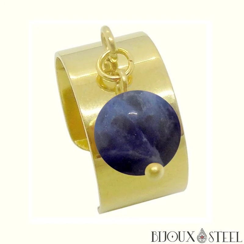 Bague large ajustable à perle de sodalite