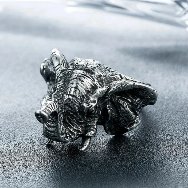 Chevalière Tête Éléphant Homme