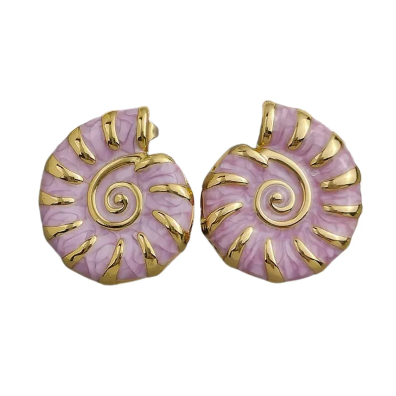 Boucles d'Oreilles Coquillage Or et Violettes