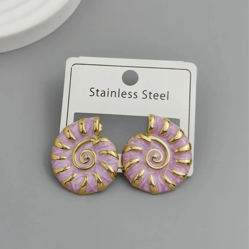 Boucles d'Oreilles Coquillage Or et Violettes